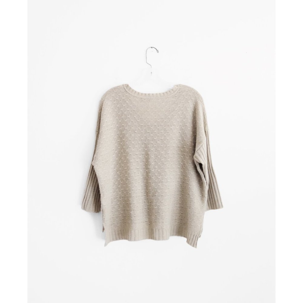 NY Collection Beige Oatmeal 3/4 Sleeve V-Neck Sweater size XL Extra Large - Picture 2 of 3
